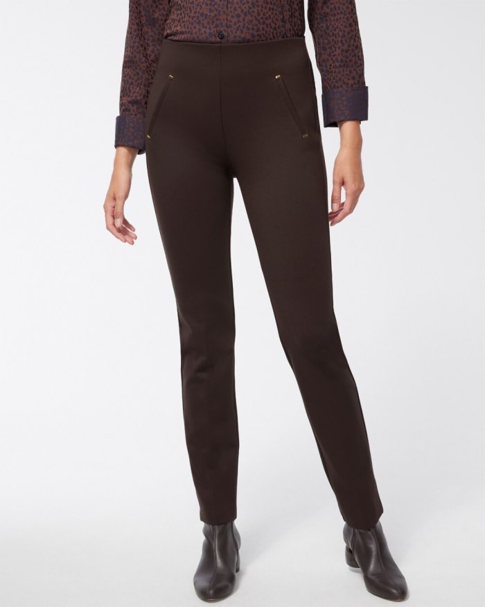 Chicos Juliet Ponte Trim Detail Pants - Cocoa Bean Chicos Juliet Ponte Trim Detail Pants - Cocoa Bean
