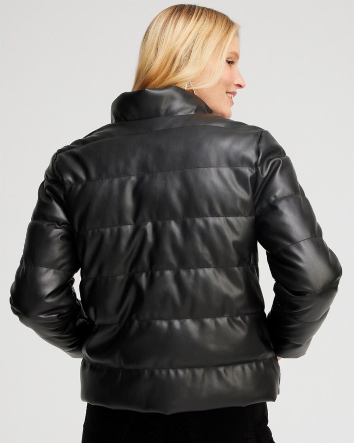 Chicos Faux Leather Puffer Jacket - Black Chicos Faux Leather Puffer Jacket - Black