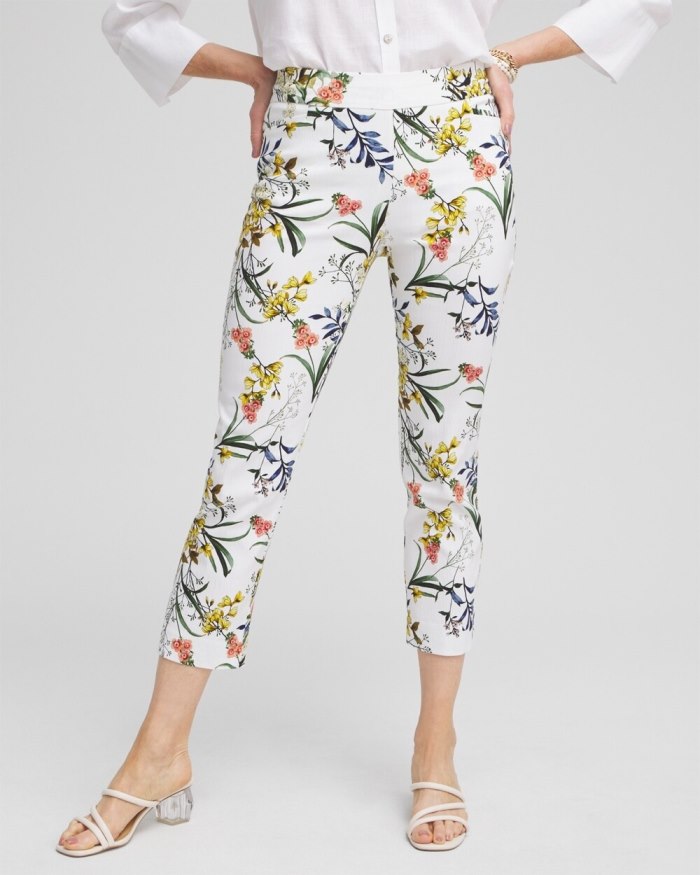 Chicos Brigitte Floral Slim Cropped Pants - Alabaster Chicos Brigitte Floral Slim Cropped Pants - Alabaster