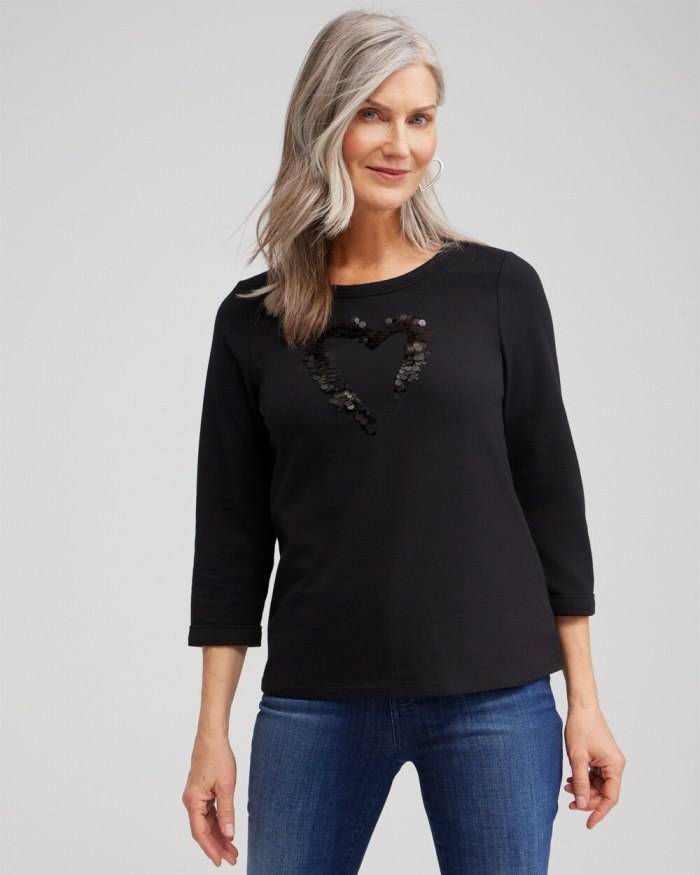 Chicos Sequins Heart Valentine's Tee - Black Chicos Sequins Heart Valentine's Tee - Black