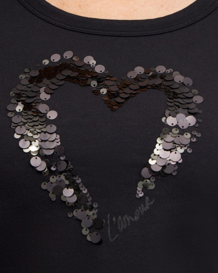 Chicos Sequins Heart Valentine's Tee - Black Chicos Sequins Heart Valentine's Tee - Black