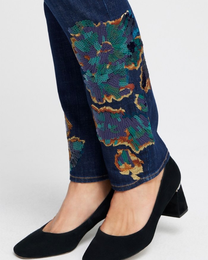 Chicos Girlfriend Sequin Ankle Jeans - Halton Street Indigo Chicos Girlfriend Sequin Ankle Jeans - Halton Street Indigo