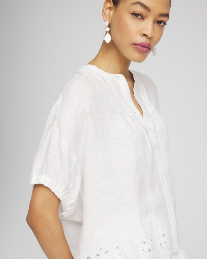 Chicos Pintuck Dolman Sleeve Linen Shirt - Alabaster Chicos Pintuck Dolman Sleeve Linen Shirt - Alabaster