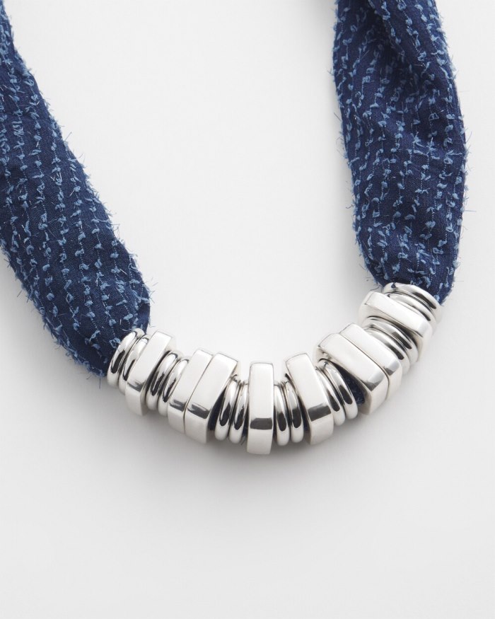 Chicos Adjustable Denim Scarf Necklace - Blue Multi Chicos Adjustable Denim Scarf Necklace - Blue Multi