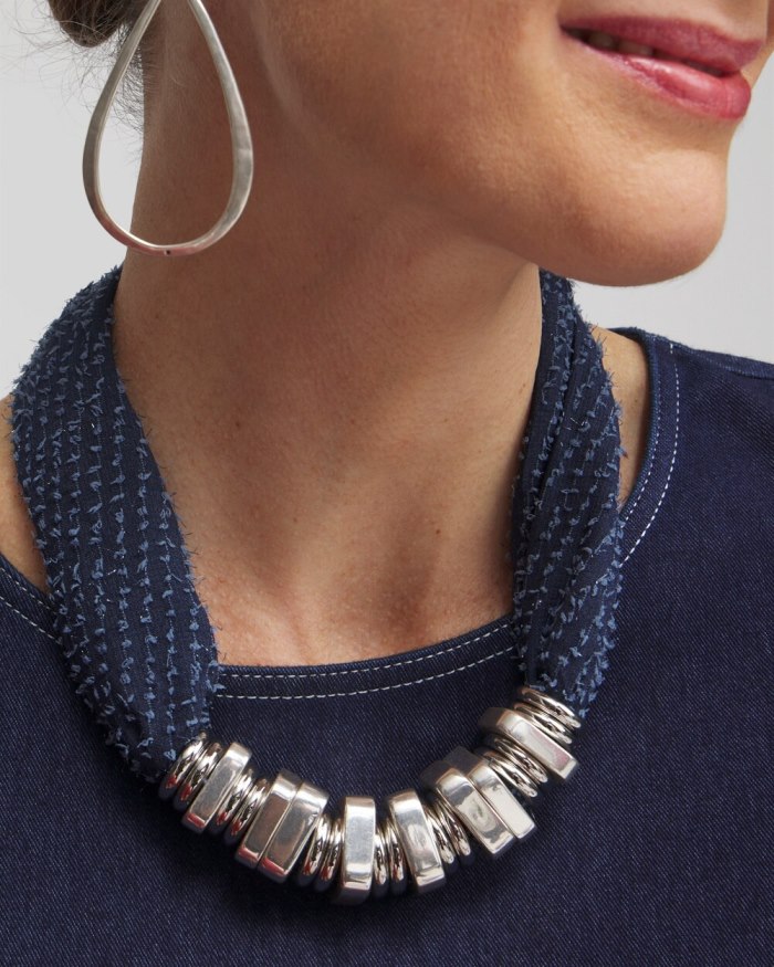 Chicos Adjustable Denim Scarf Necklace - Blue Multi Chicos Adjustable Denim Scarf Necklace - Blue Multi