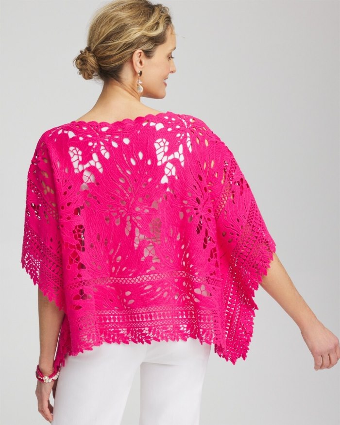 Chicos Lace Crochet Poncho - PINK BROMELIAD Chicos Lace Crochet Poncho - PINK BROMELIAD
