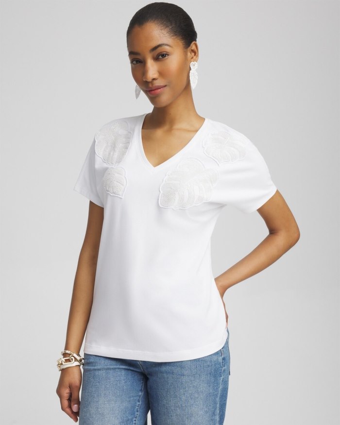 Chicos Beaded Cotton Stretch Tee - Alabaster Chicos Beaded Cotton Stretch Tee - Alabaster