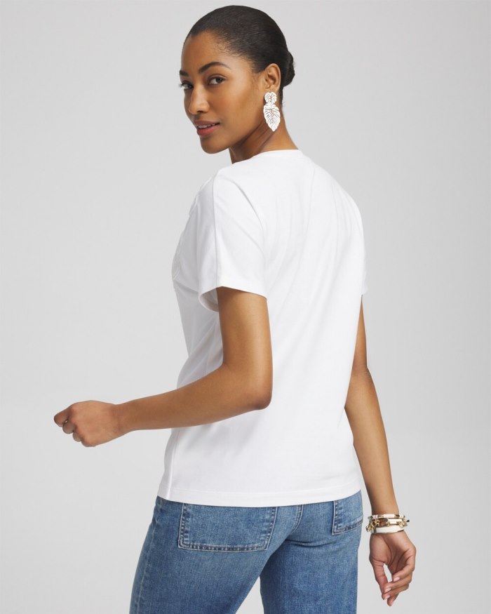 Chicos Beaded Cotton Stretch Tee - Alabaster Chicos Beaded Cotton Stretch Tee - Alabaster