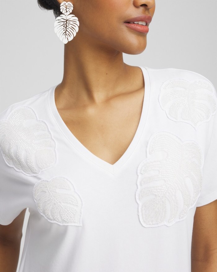 Chicos Beaded Cotton Stretch Tee - Alabaster Chicos Beaded Cotton Stretch Tee - Alabaster