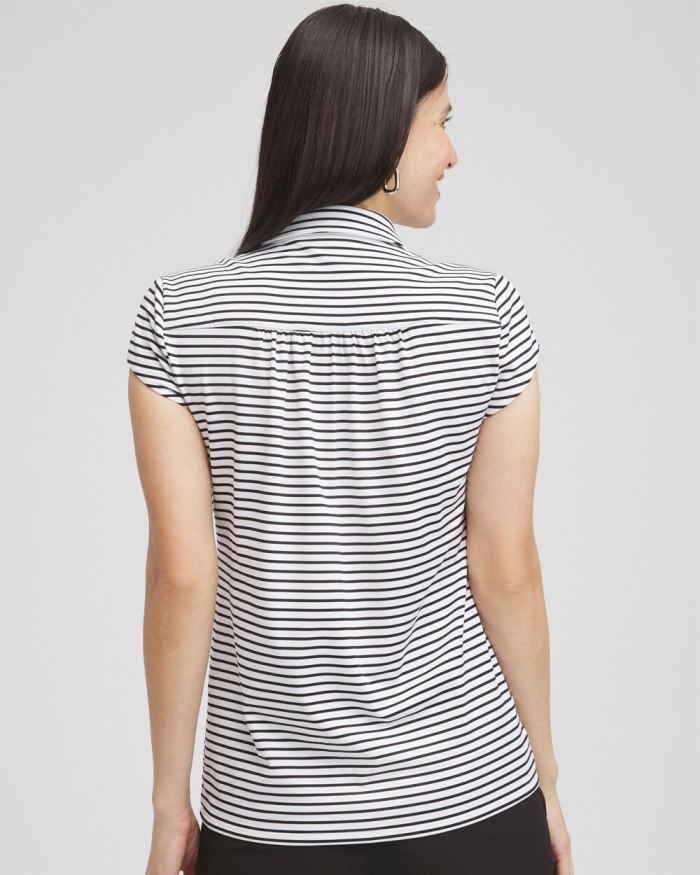 Chicos Zenergy UPF Stripe Cap Sleeve Polo - Black Chicos Zenergy UPF Stripe Cap Sleeve Polo - Black