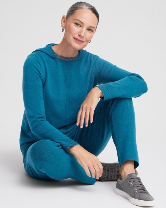 Chicos Zenergy Luxe Cashmere Blend Hooded Sweater - Moonlit Teal Chicos Zenergy Luxe Cashmere Blend Hooded Sweater - Moonlit Teal