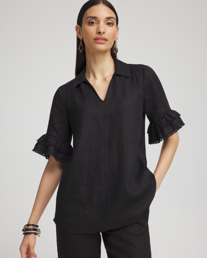 Chicos Linen Ruffle Sleeve Blouse - Black Chicos Linen Ruffle Sleeve Blouse - Black