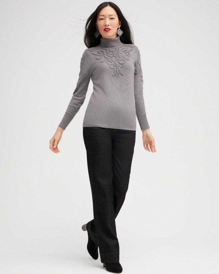 Chicos Silver Soutache Turtleneck Sweater - Gray Chicos Silver Soutache Turtleneck Sweater - Gray