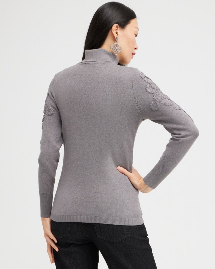 Chicos Silver Soutache Turtleneck Sweater - Gray Chicos Silver Soutache Turtleneck Sweater - Gray