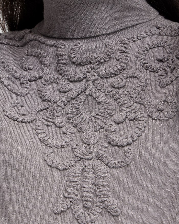 Chicos Silver Soutache Turtleneck Sweater - Gray Chicos Silver Soutache Turtleneck Sweater - Gray