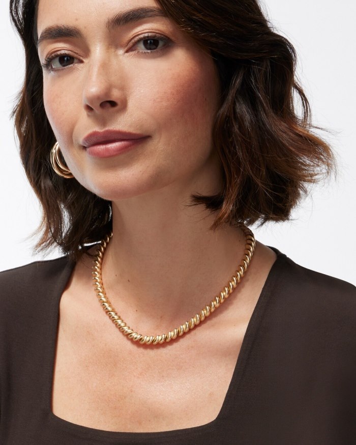 Chicos Gold Tone Twist Collar Necklace - Gold Chicos Gold Tone Twist Collar Necklace - Gold