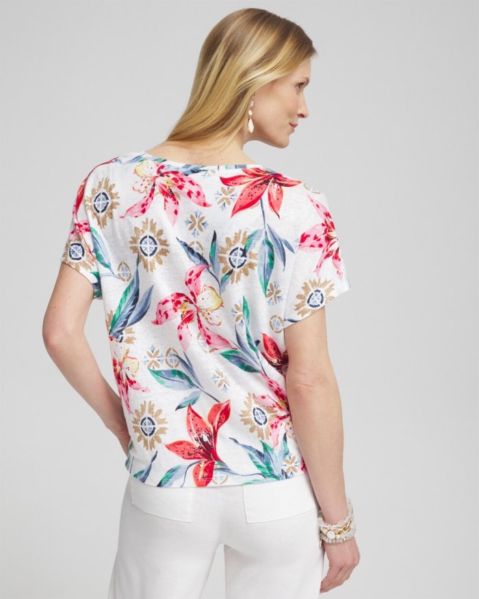 Chicos Linen Floral Tie Front Tee - DELIGHTFUL PINK Chicos Linen Floral Tie Front Tee - DELIGHTFUL PINK