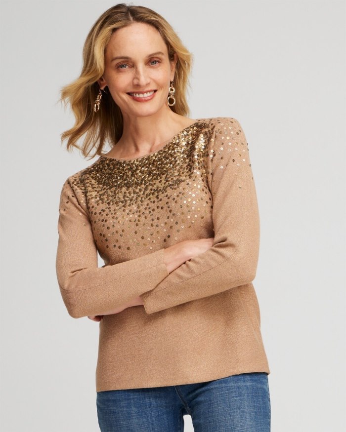 Chicos Ombre Sequin Pullover Sweater - Faux Camel Heather Chicos Ombre Sequin Pullover Sweater - Faux Camel Heather
