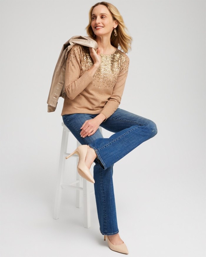 Chicos Ombre Sequin Pullover Sweater - Faux Camel Heather Chicos Ombre Sequin Pullover Sweater - Faux Camel Heather