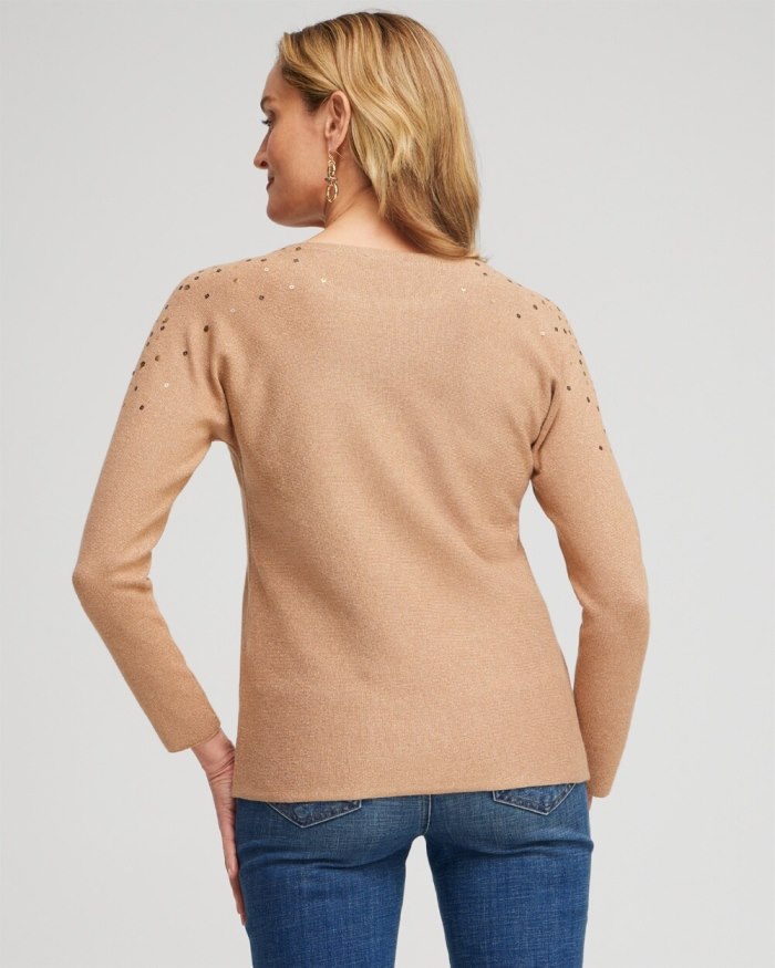 Chicos Ombre Sequin Pullover Sweater - Faux Camel Heather Chicos Ombre Sequin Pullover Sweater - Faux Camel Heather