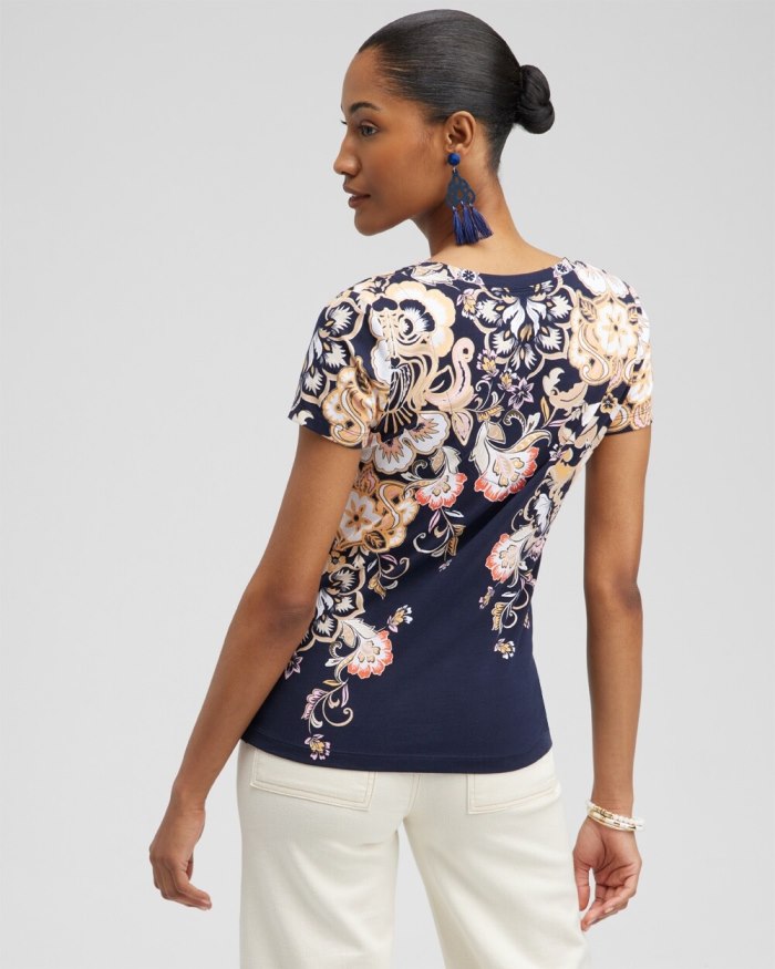 Chicos Scrolls V-neck Perfect Tee - Classic Navy Chicos Scrolls V-neck Perfect Tee - Classic Navy