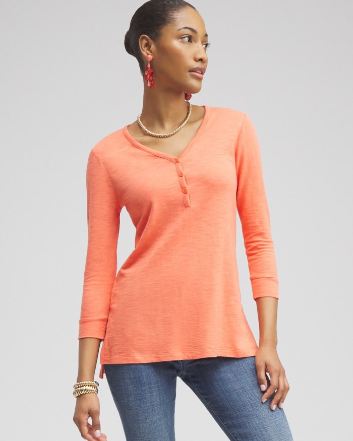 Chicos Henley Side Slit Tunic - Nectarine Chicos Henley Side Slit Tunic - Nectarine
