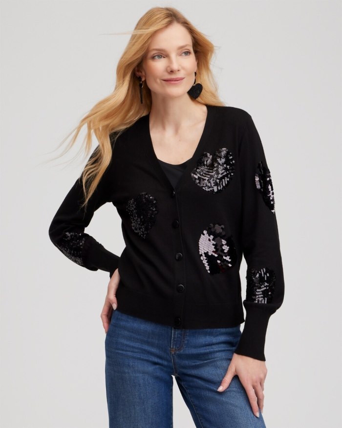 Chicos Sequin Hearts Cardigan - Black Chicos Sequin Hearts Cardigan - Black