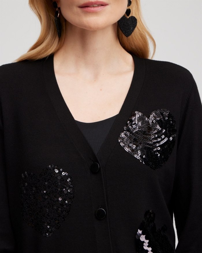 Chicos Sequin Hearts Cardigan - Black Chicos Sequin Hearts Cardigan - Black
