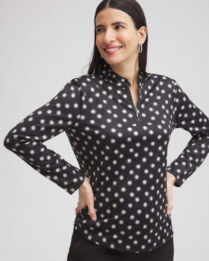 Chicos Zenergy UPF Polka Dot Ruffle Neck Top - Black Chicos Zenergy UPF Polka Dot Ruffle Neck Top - Black