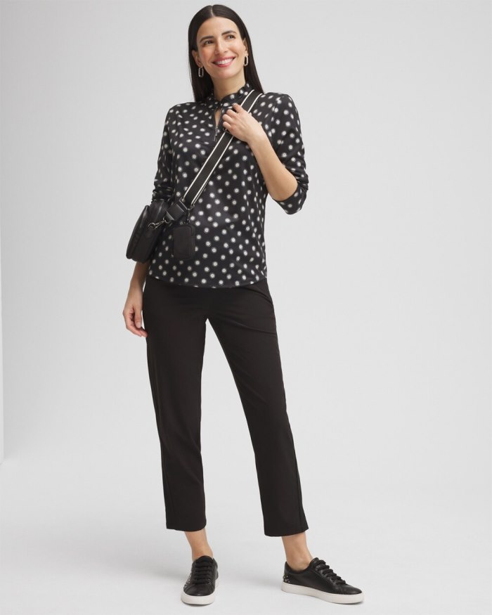 Chicos Zenergy UPF Polka Dot Ruffle Neck Top - Black Chicos Zenergy UPF Polka Dot Ruffle Neck Top - Black