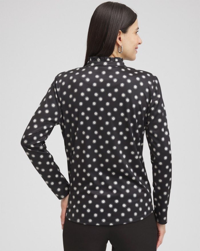 Chicos Zenergy UPF Polka Dot Ruffle Neck Top - Black Chicos Zenergy UPF Polka Dot Ruffle Neck Top - Black