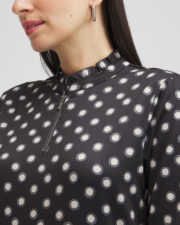 Chicos Zenergy UPF Polka Dot Ruffle Neck Top - Black Chicos Zenergy UPF Polka Dot Ruffle Neck Top - Black