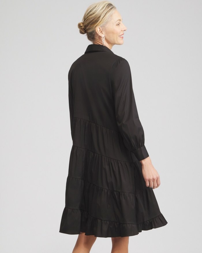 Chicos Poplin Asymmetrical Tiered Shirt Dress - Soft Slate Chicos Poplin Asymmetrical Tiered Shirt Dress - Soft Slate