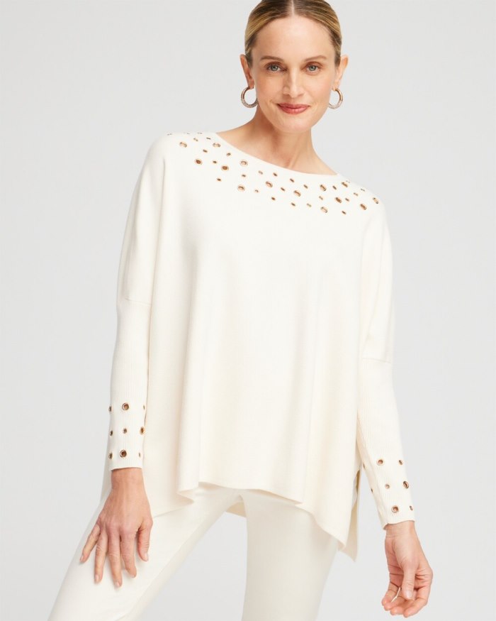 Chicos Grommet Detail Sweater Poncho - English Cream Chicos Grommet Detail Sweater Poncho - English Cream