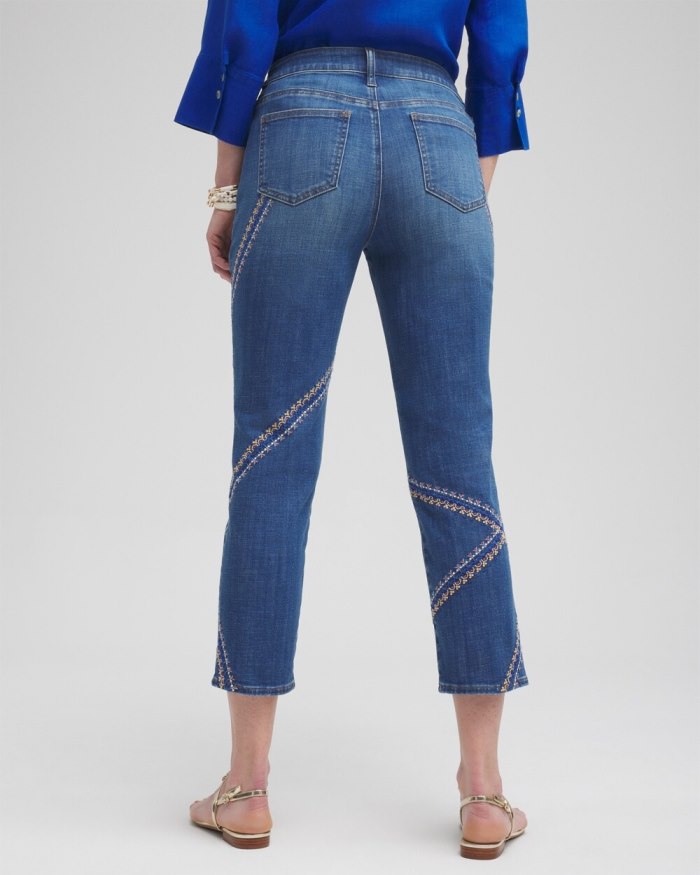 Chicos Girlfriend Embroidered Cropped Jeans - Corfu Indigo Chicos Girlfriend Embroidered Cropped Jeans - Corfu Indigo