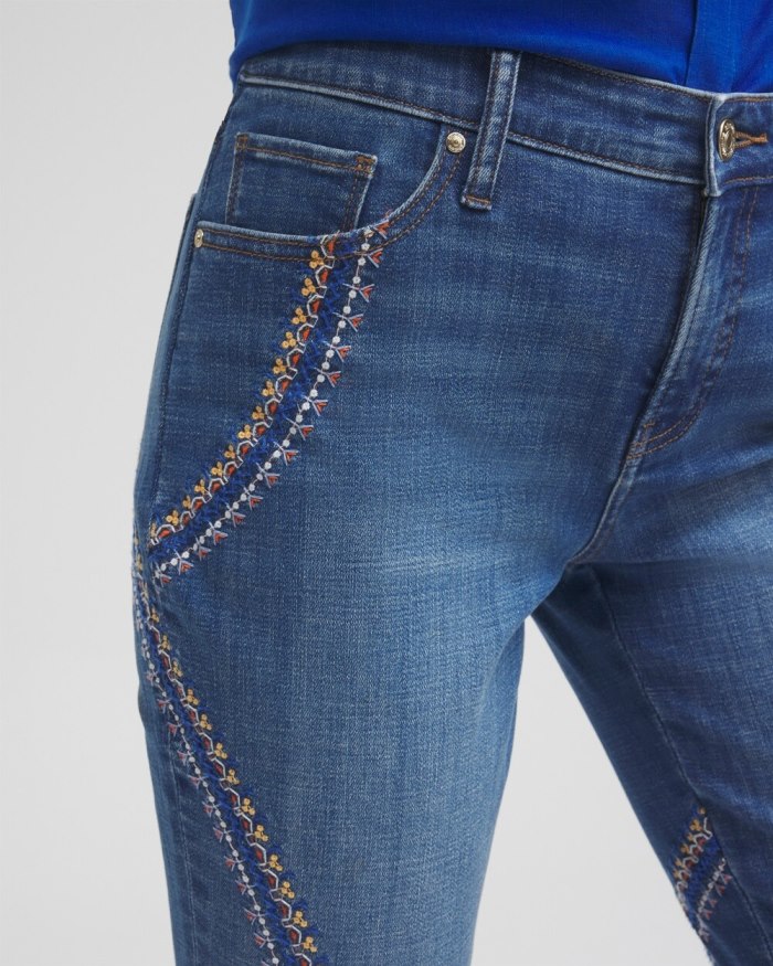 Chicos Girlfriend Embroidered Cropped Jeans - Corfu Indigo Chicos Girlfriend Embroidered Cropped Jeans - Corfu Indigo