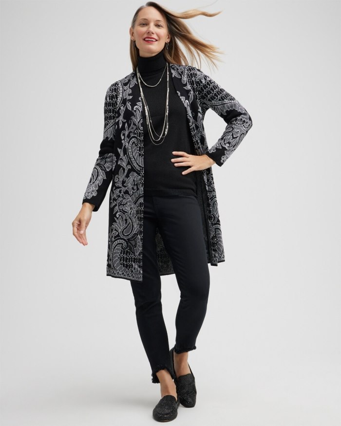 Chicos Paisley Lurex Cardigan Sweater - Black Chicos Paisley Lurex Cardigan Sweater - Black