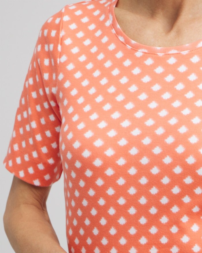 Chicos Checkered Everyday Elbow Sleeve Tee - Nectarine Chicos Checkered Everyday Elbow Sleeve Tee - Nectarine