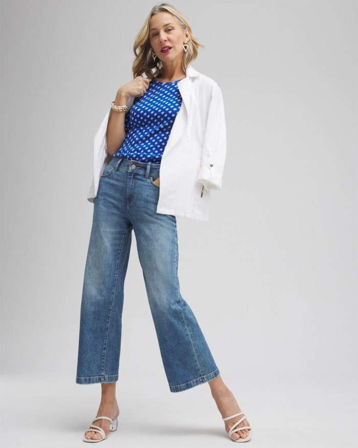 Chicos Checkered Everyday Elbow Sleeve Tee - Intense Azure Chicos Checkered Everyday Elbow Sleeve Tee - Intense Azure