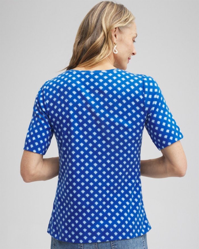 Chicos Checkered Everyday Elbow Sleeve Tee - Intense Azure Chicos Checkered Everyday Elbow Sleeve Tee - Intense Azure