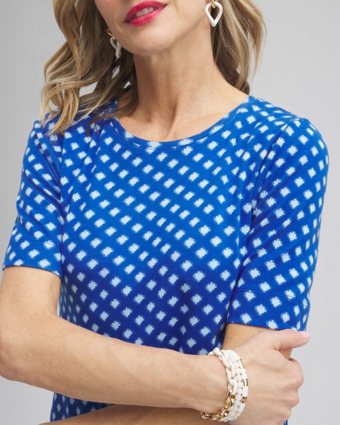 Chicos Checkered Everyday Elbow Sleeve Tee - Intense Azure Chicos Checkered Everyday Elbow Sleeve Tee - Intense Azure