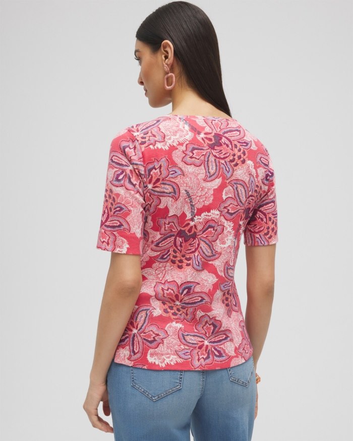 Chicos Floral Everyday Elbow Sleeve Tee - Ginger Rose Chicos Floral Everyday Elbow Sleeve Tee - Ginger Rose