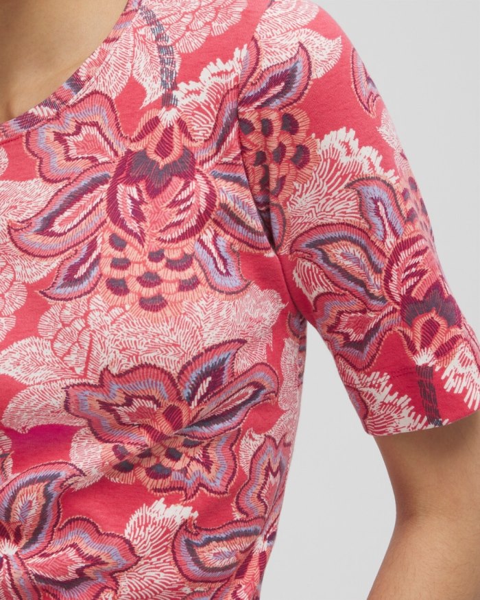 Chicos Floral Everyday Elbow Sleeve Tee - Ginger Rose Chicos Floral Everyday Elbow Sleeve Tee - Ginger Rose