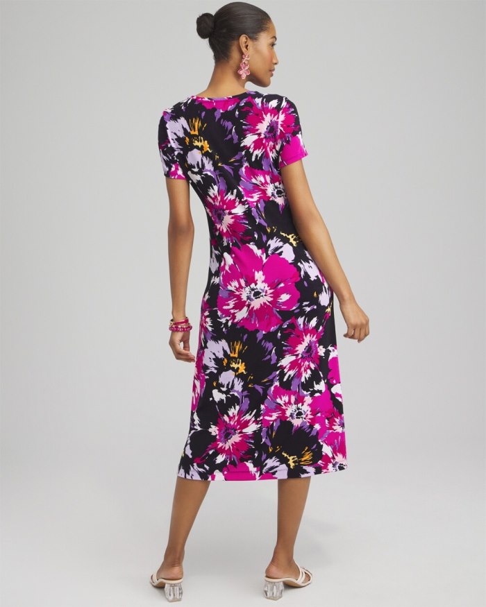 Chicos Travelers Floral Cap Sleeve Midi Dress - Magenta Rose Chicos Travelers Floral Cap Sleeve Midi Dress - Magenta Rose