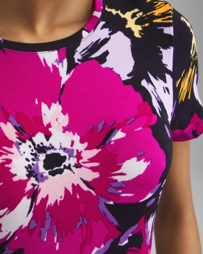 Chicos Travelers Floral Cap Sleeve Midi Dress - Magenta Rose Chicos Travelers Floral Cap Sleeve Midi Dress - Magenta Rose