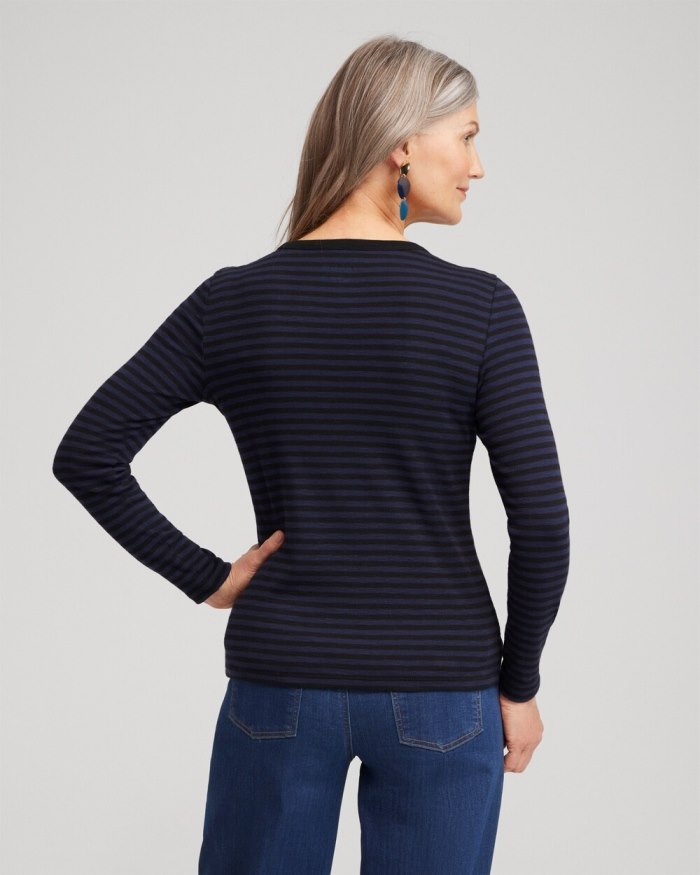 Chicos Stripe Ribbed Layering Tee - Classic Navy Chicos Stripe Ribbed Layering Tee - Classic Navy