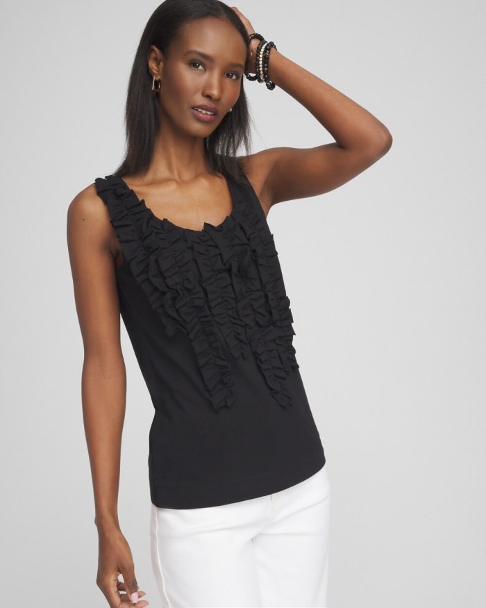 Chicos 3D Ruffle Front Tank - Black Chicos 3D Ruffle Front Tank - Black