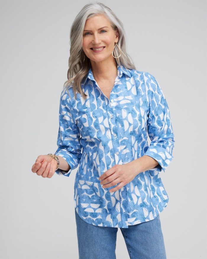 Chicos No Iron 3/4 Sleeve Half Moon Shirt - Azores Blue Chicos No Iron 3/4 Sleeve Half Moon Shirt - Azores Blue