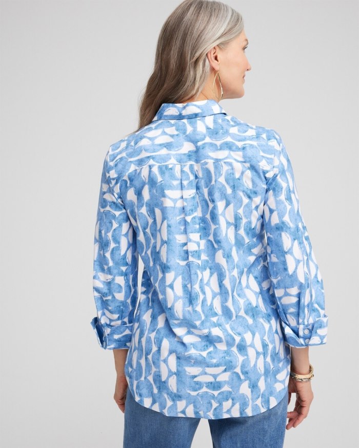 Chicos No Iron 3/4 Sleeve Half Moon Shirt - Azores Blue Chicos No Iron 3/4 Sleeve Half Moon Shirt - Azores Blue