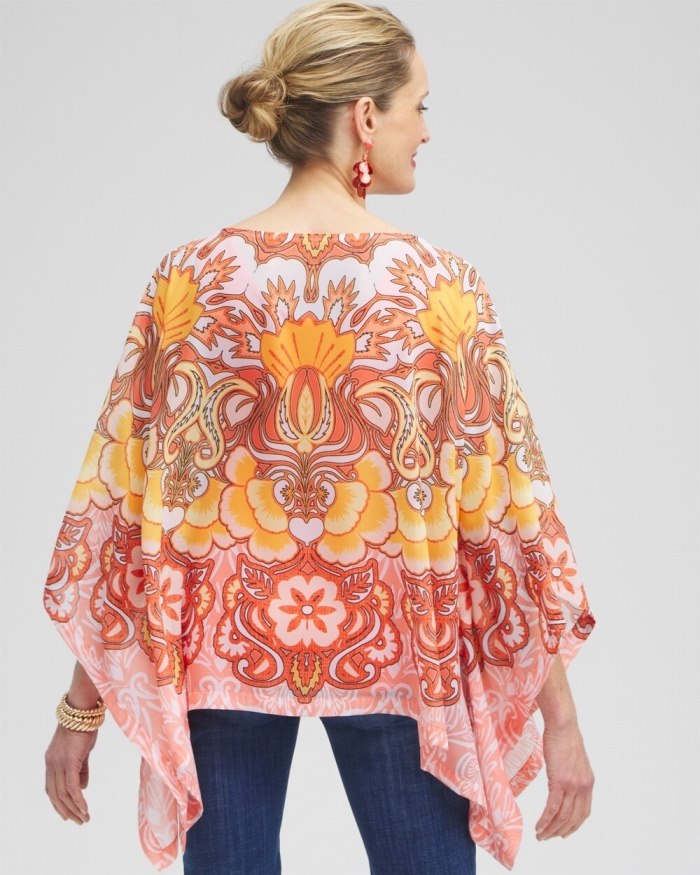 Chicos Chiffon Paisley Poncho - Coral Ice Chicos Chiffon Paisley Poncho - Coral Ice